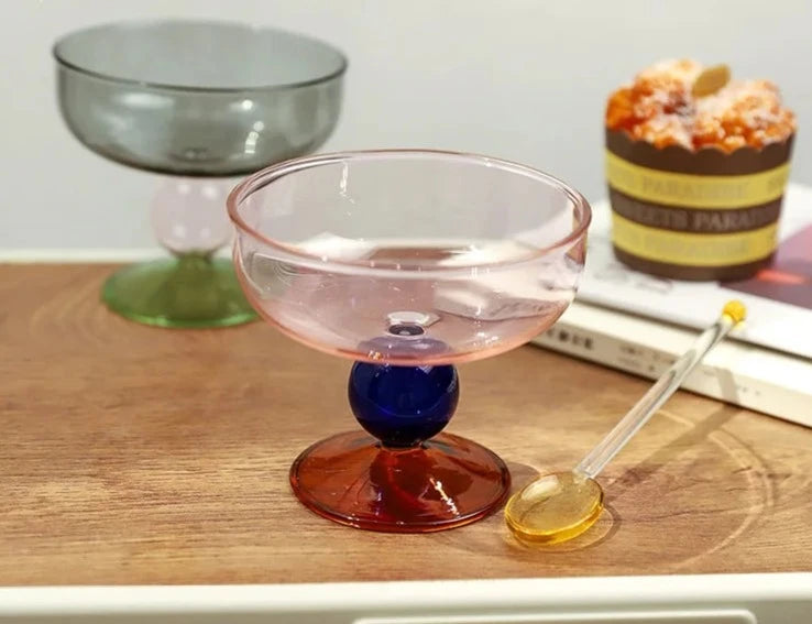 Colorful Gunner Stemmed Bowl - Modern high borosilicate glass, perfect for desserts, appetizers, and drinks.