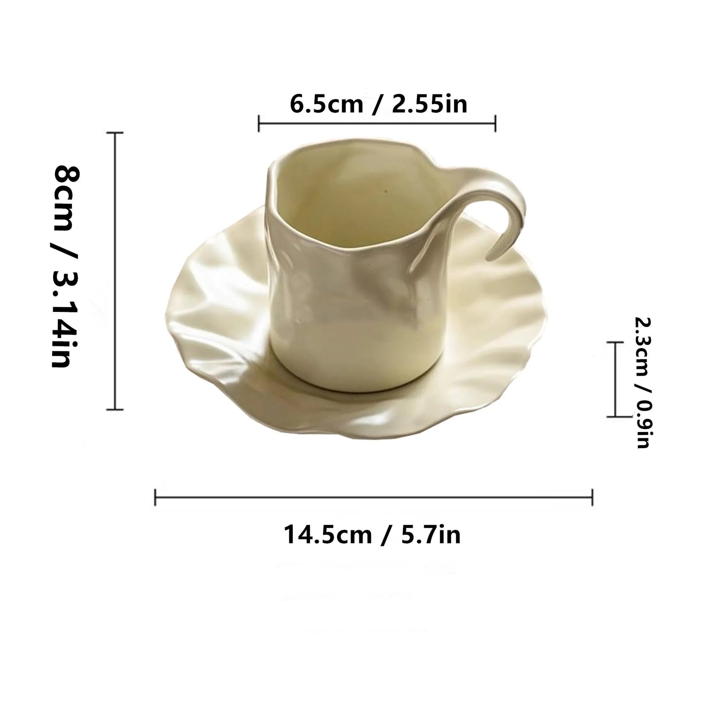 Gochi Mug & Saucer – elegantly crafted ceramic set with a unique paper-like texture and soft cream hue, perfect for adding artistry to your coffee or tea ritual.