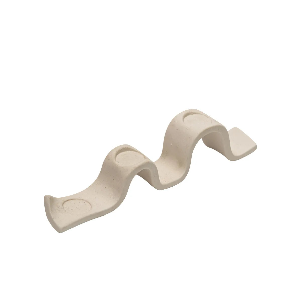 Asher Candle Holder – modern white ceramic candle holder with a wavy sculptural design, perfect for adding dimension and elegance to mantels, dining tables, or vignettes.