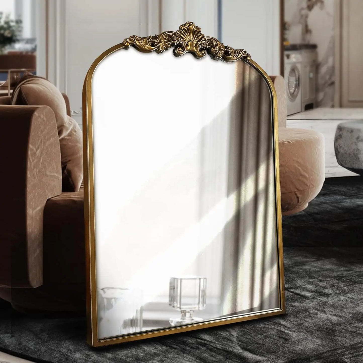 Addison Mirror featuring a vintage-inspired arched design with a sturdy black or brass iron frame. This elegant mirror is perfect for home décor enthusiasts, adding a touch of classic charm and sophistication to any room. Ideal for enhancing entryways, living rooms, or bedrooms, it serves both functional and decorative purposes.