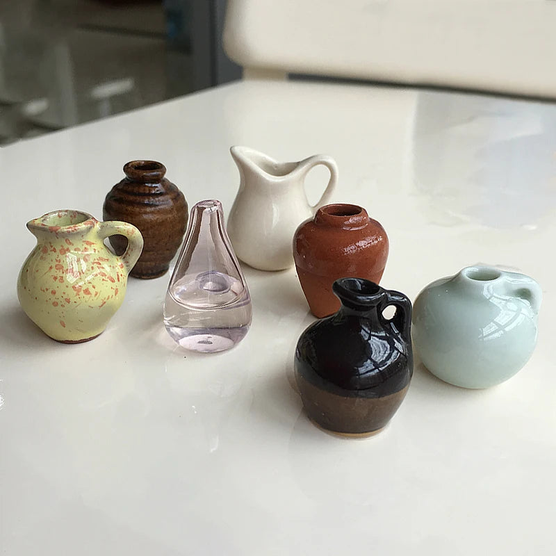 Pru Mini Vase Magnets – set of 8 ceramic mini vases with unique designs, perfect for decorating magnetic surfaces and holding tiny flowers or herbs.