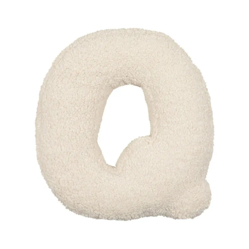 Yeats Throw Pillow – soft lambswool alphabet-shaped pillow in neutral beige, perfect for nurseries, playrooms, and kids' rooms as a cozy and educational accent.