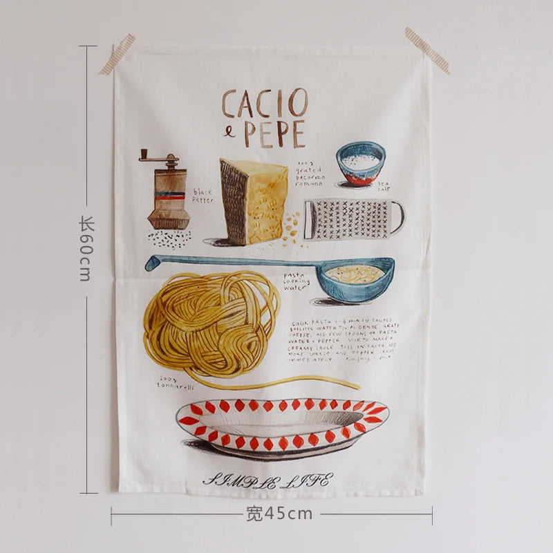 Cotton kitchen towel with printed classic Italian and sweet recipes, measures 45 x 60 cm, absorbent and decorative for your kitchen.