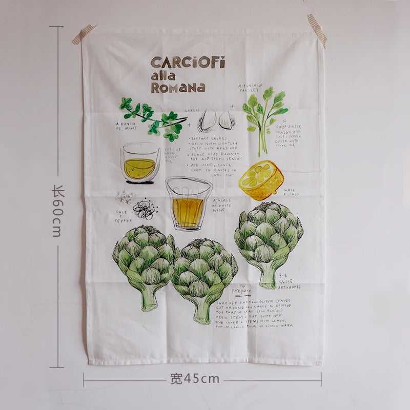 Cotton kitchen towel with printed classic Italian and sweet recipes, measures 45 x 60 cm, absorbent and decorative for your kitchen.