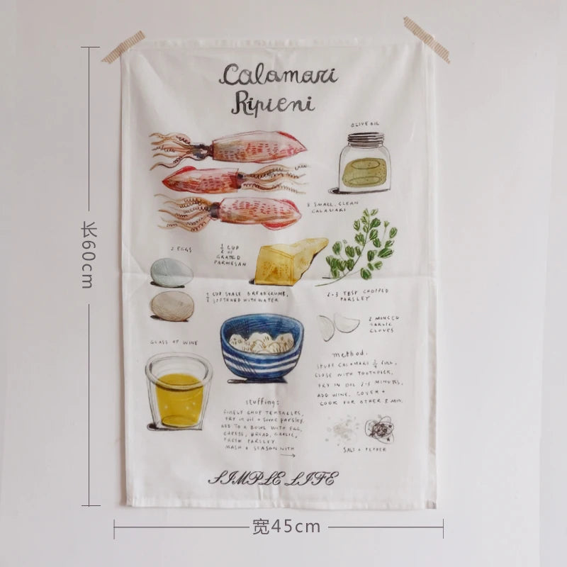 Cotton kitchen towel with printed classic Italian and sweet recipes, measures 45 x 60 cm, absorbent and decorative for your kitchen.
