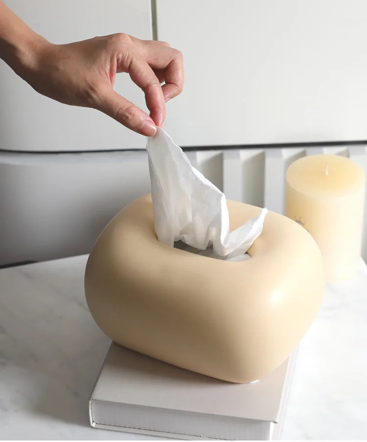 Rounded ceramic tissue box in a modern, minimalist design with four colorway options. A sleek and stylish home décor piece, perfect for living rooms, bedrooms, offices, or bathrooms.