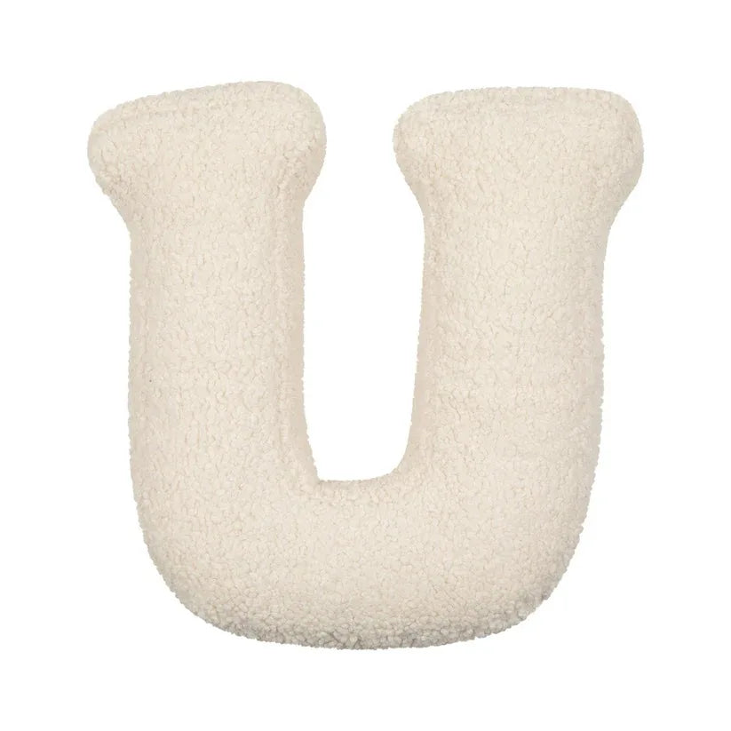 Yeats Throw Pillow – soft lambswool alphabet-shaped pillow in neutral beige, perfect for nurseries, playrooms, and kids' rooms as a cozy and educational accent.