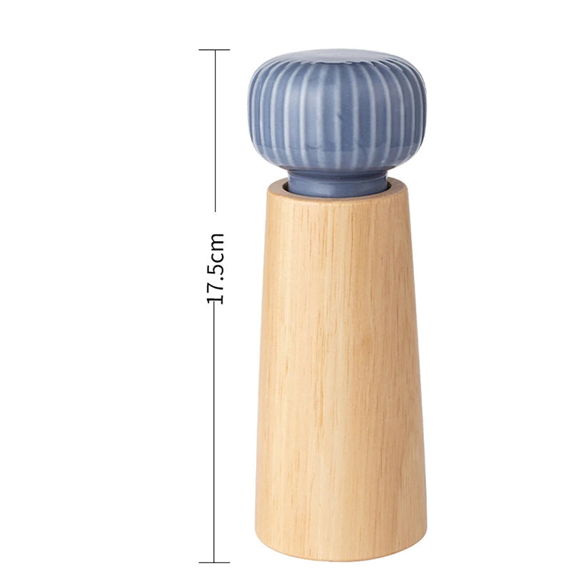 Ugalde Salt & Pepper Mill – elegant rubberwood and ceramic mills in white or indigo, featuring adjustable coarse and fine grinding, available in two sizes for a stylish kitchen upgrade.