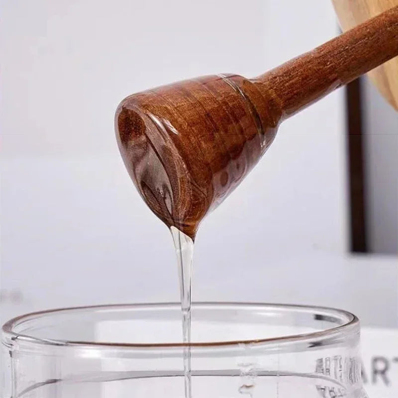 Fivel Honey Jar – elegant high borosilicate glass jar with a sealed storage design, wooden lid, and dip stick, perfect for keeping honey fresh and stylishly serving it.