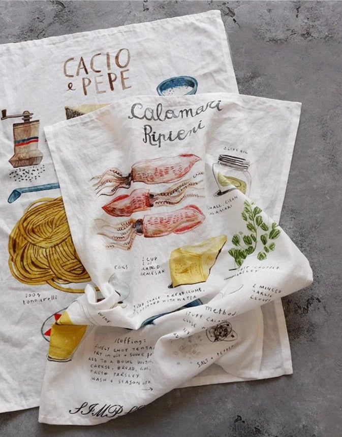 Cotton kitchen towel with printed classic Italian and sweet recipes, measures 45 x 60 cm, absorbent and decorative for your kitchen.
