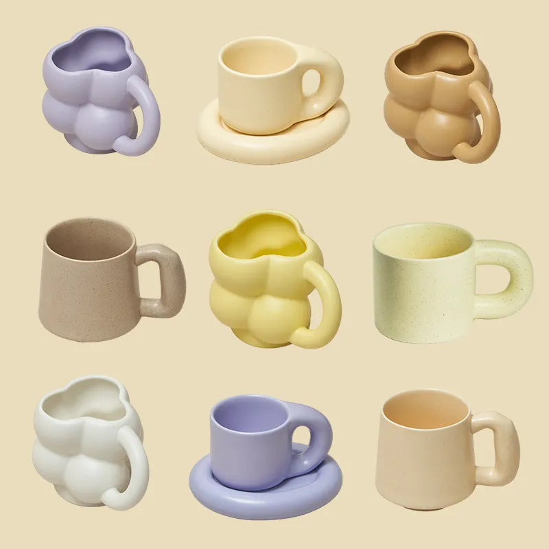 Tatum Mug and Saucer Set - Aesthetic rounded shape with two colorways, perfect for enhancing coffee or tea moments. Holds approximately 10 fluid ounces. Elevate your beverage experience with this chic and stylish duo from Domus Forge.