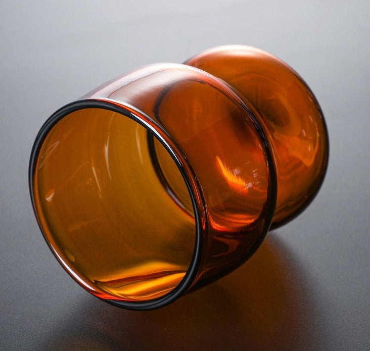 Yaffa Stackable Coffee Mugs - Hand-blown heat resistant glass in 4 colors, holds 10 ounces, perfect for home or office.