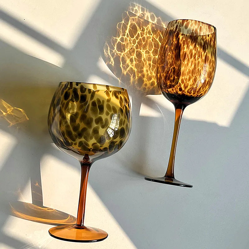 Vintage Amber Leopard Print Wine Glass - Crystal