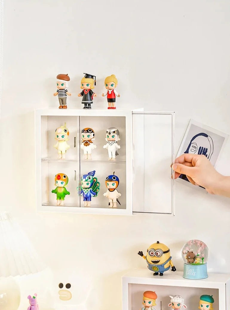 Vix Display Case, white durable plastic with acrylic door, perfect for organizing and showcasing collectibles and kids' toys.