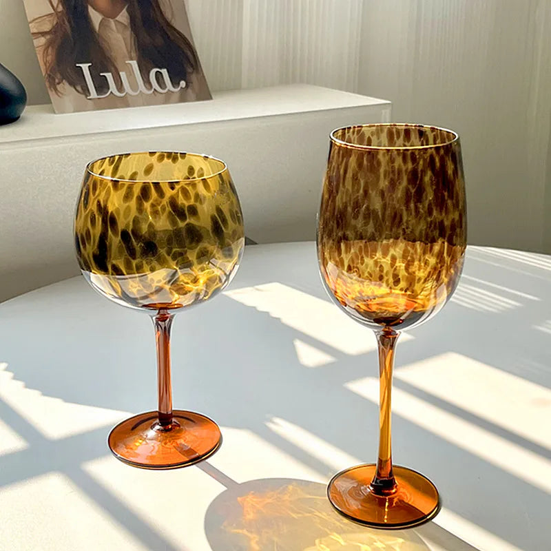 Vintage Amber Leopard Print Wine Glass - Crystal