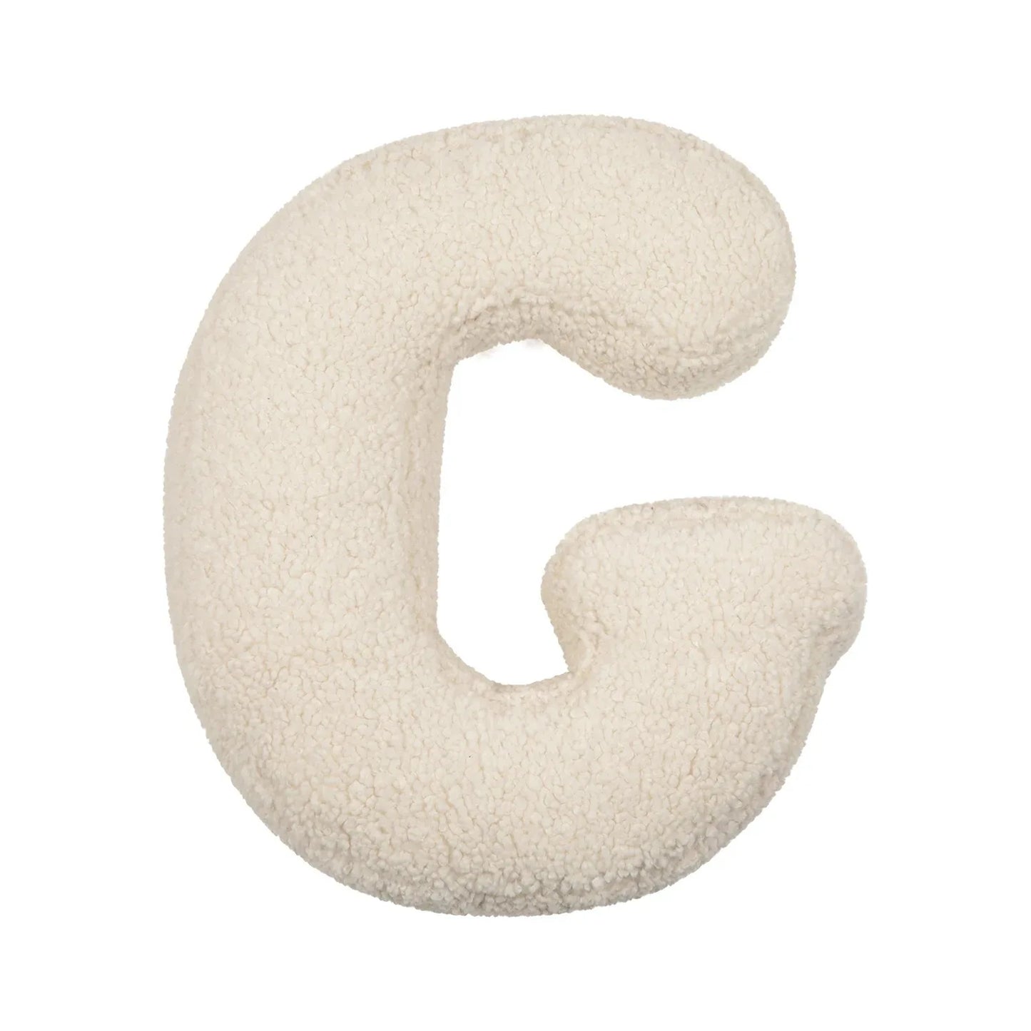 Yeats Throw Pillow – soft lambswool alphabet-shaped pillow in neutral beige, perfect for nurseries, playrooms, and kids' rooms as a cozy and educational accent.