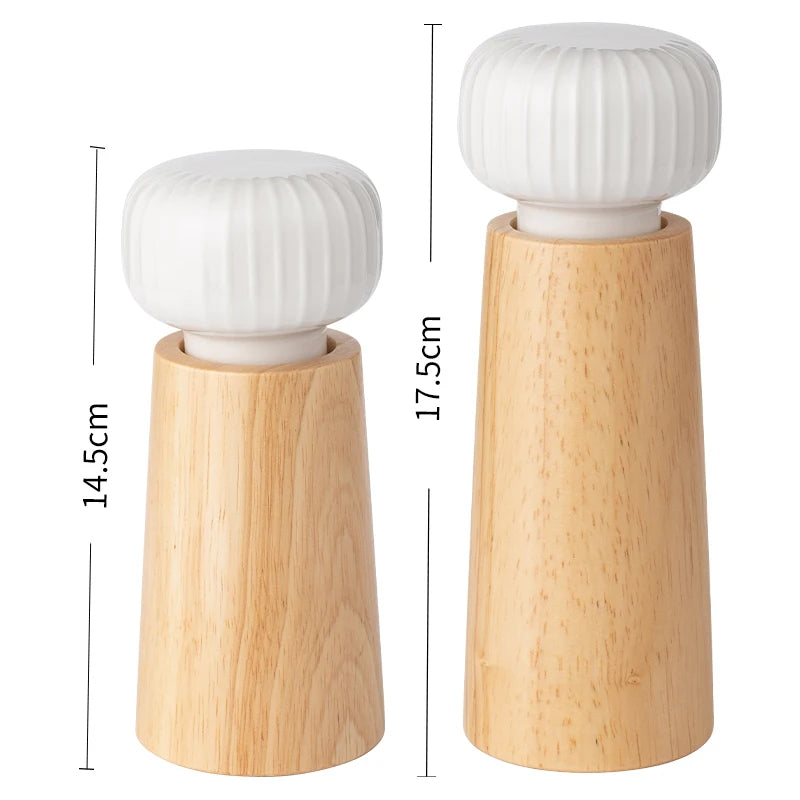 Ugalde Salt & Pepper Mill – elegant rubberwood and ceramic mills in white or indigo, featuring adjustable coarse and fine grinding, available in two sizes for a stylish kitchen upgrade.
