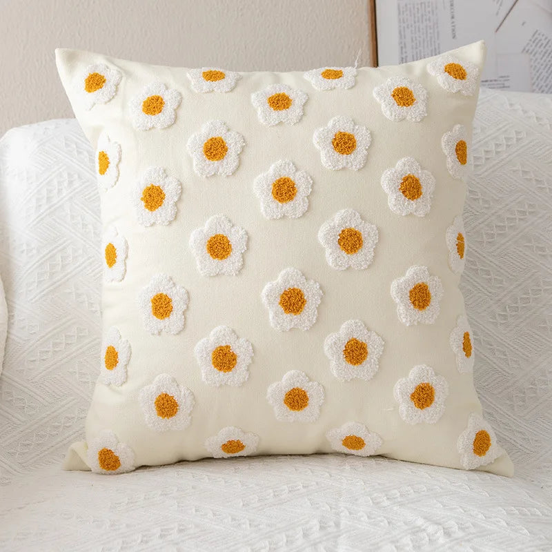 Embroidered daisies pillow cover - Bright, fun, and unique - Domus Forge