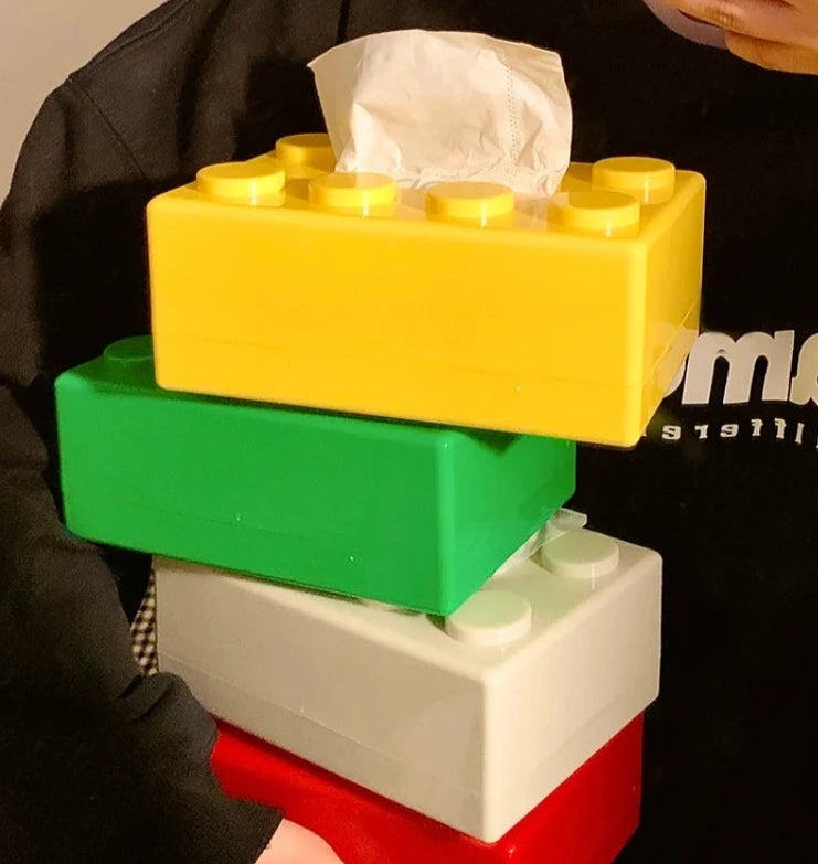 Colorful Fallon Tissue Box in playful building block shape – perfect for kids' rooms and adding a fun touch to any space.