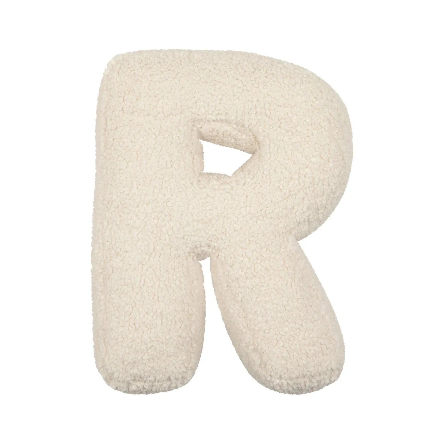 Yeats Throw Pillow – soft lambswool alphabet-shaped pillow in neutral beige, perfect for nurseries, playrooms, and kids' rooms as a cozy and educational accent.
