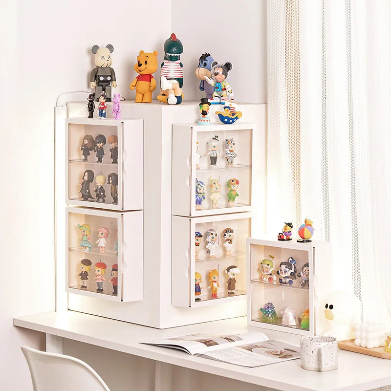 Vix Display Case, white durable plastic with acrylic door, perfect for organizing and showcasing collectibles and kids' toys.
