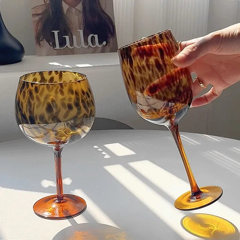 Vintage Amber Leopard Print Wine Glass - Crystal
