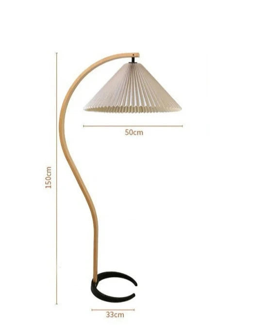 Vio Floor Lamp: Vintage-Inspired Design, Oak Rod, Pleated Shade, Warm Light - Perfect Addition to Any Space.