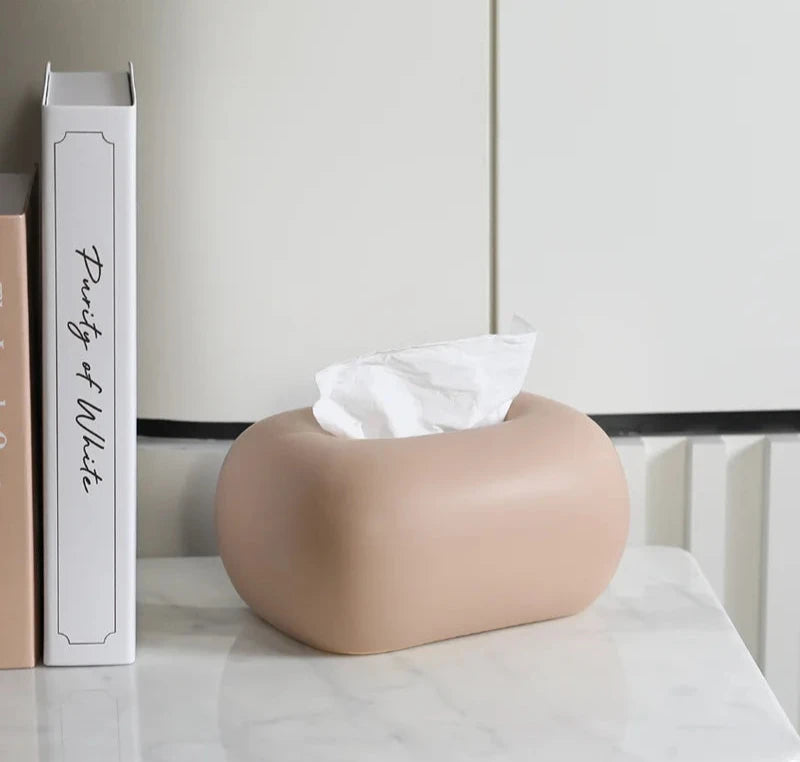Rounded ceramic tissue box in a modern, minimalist design with four colorway options. A sleek and stylish home décor piece, perfect for living rooms, bedrooms, offices, or bathrooms.