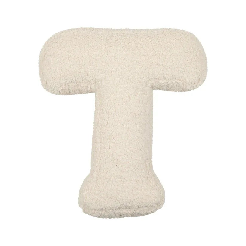 Yeats Throw Pillow – soft lambswool alphabet-shaped pillow in neutral beige, perfect for nurseries, playrooms, and kids' rooms as a cozy and educational accent.