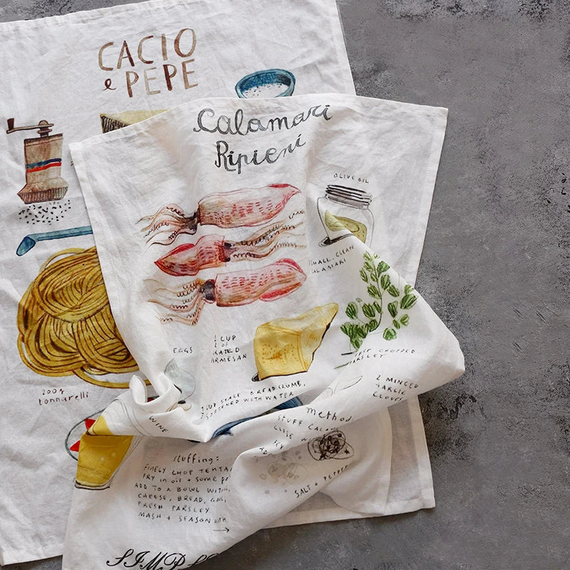 Cotton kitchen towel with printed classic Italian and sweet recipes, measures 45 x 60 cm, absorbent and decorative for your kitchen.