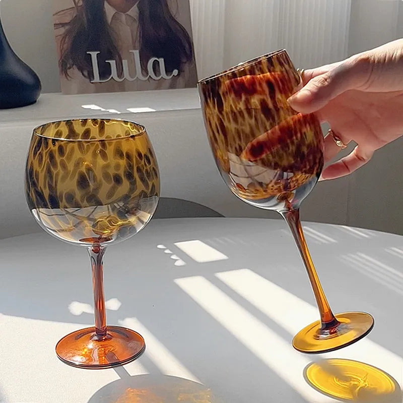 Vintage Amber Leopard Print Wine Glass - Crystal