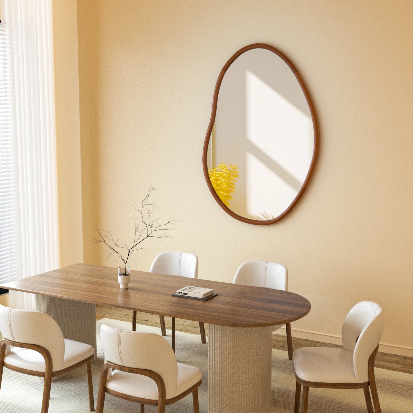 Brooke Mirror – organic-shaped mirror with a natural wood frame, available in small or large sizes, perfect for bathrooms, entryways, or as a stylish accent piece.