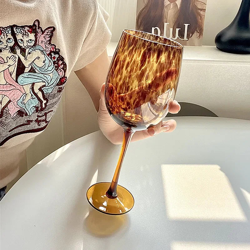 Vintage Amber Leopard Print Wine Glass - Crystal