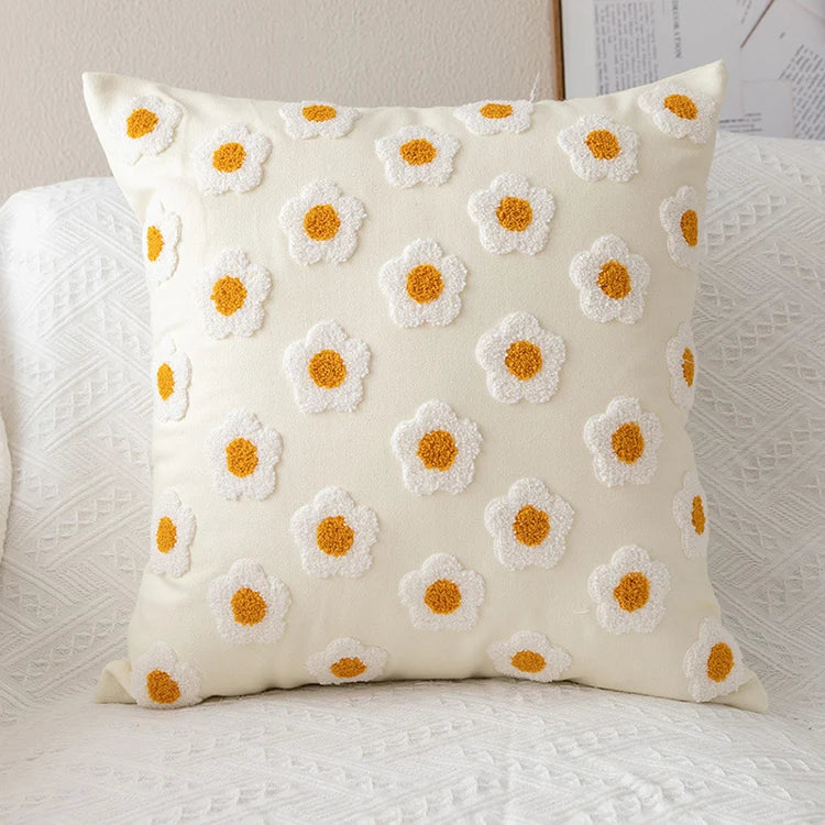 Embroidered daisies pillow cover - Bright, fun, and unique - Domus Forge