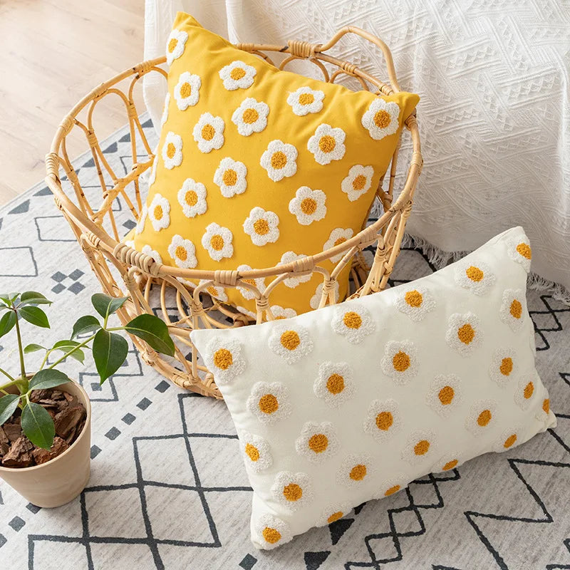 Embroidered daisies pillow cover - Bright, fun, and unique - Domus Forge