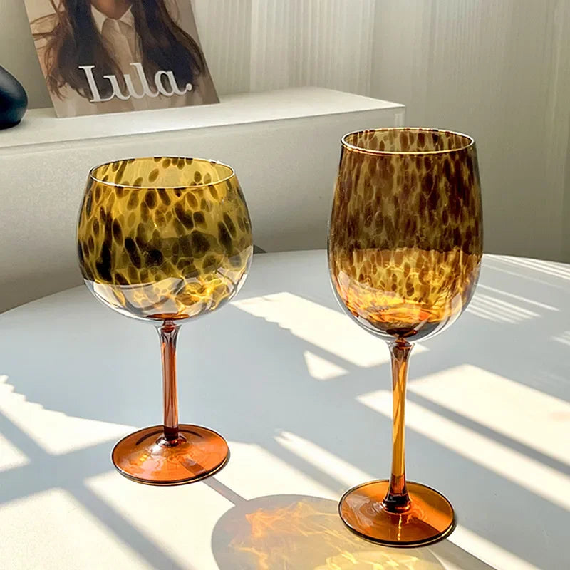 Vintage Amber Leopard Print Wine Glass - Crystal