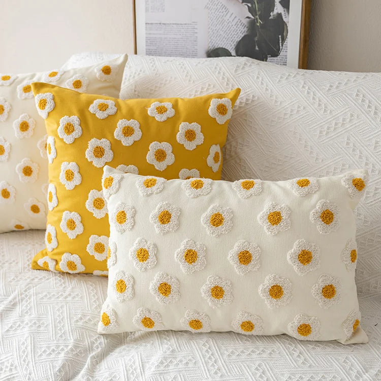 Embroidered daisies pillow cover - Bright, fun, and unique - Domus Forge