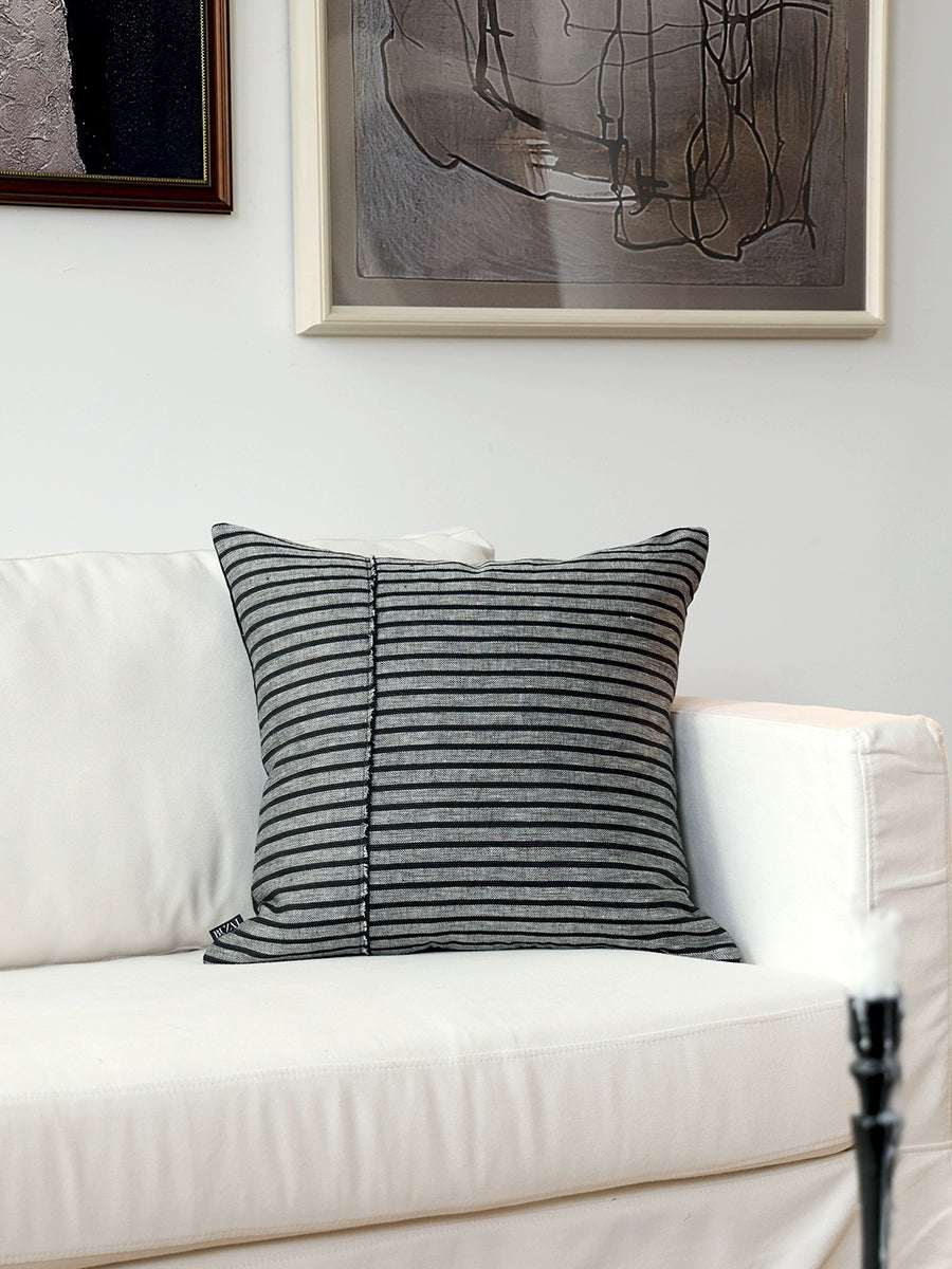 Premium cotton/linen blend throw pillows in stylish striped designs for mix & match décor, Domus Forge.