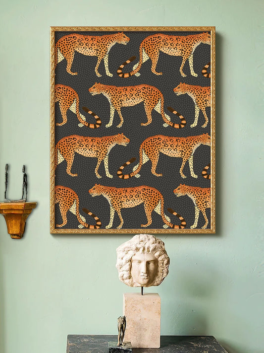 Edgy leopard print wall art in various frames/sizes. Statement piece for modern décor. Domus Forge.