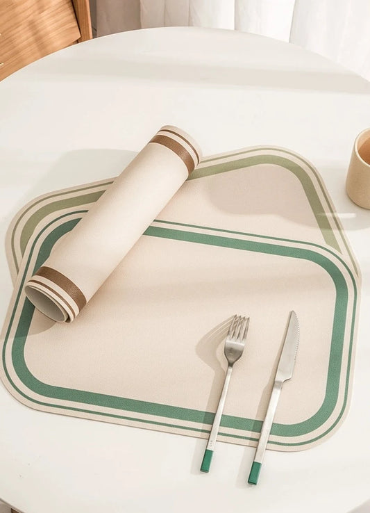 Modern creamy placemats with nappa leather pattern and non-slip design.