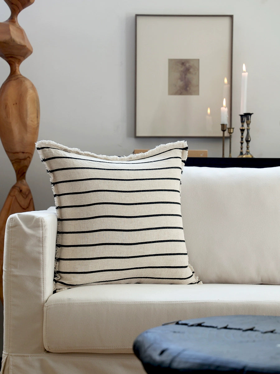 Premium cotton/linen blend throw pillows in stylish striped designs for mix & match décor, Domus Forge.