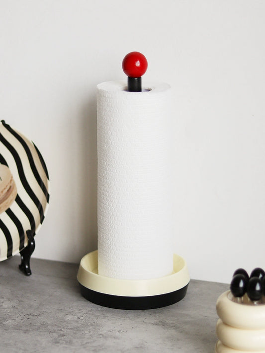 Modern acrylic paper towel holder with ball detail, available in three colorways.