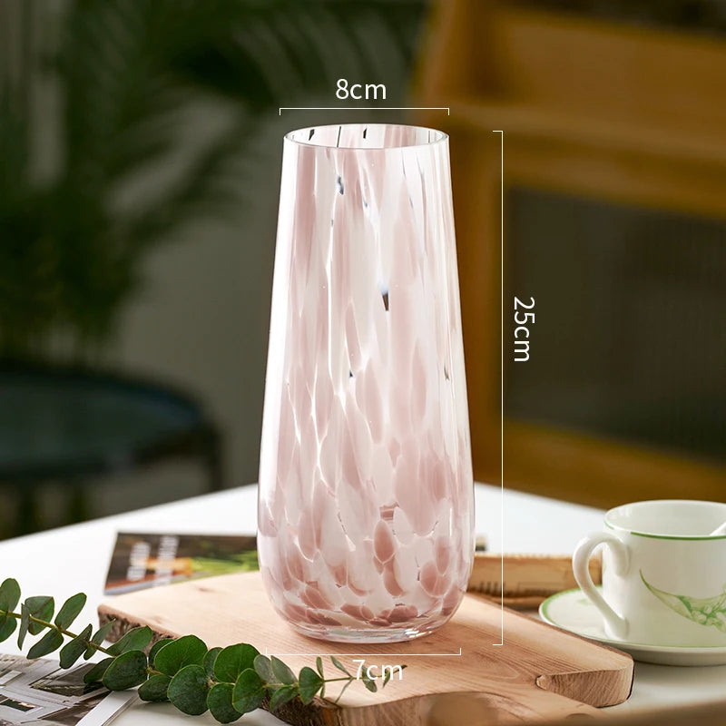 Blake Vase – glass vase with a pink leopard pattern in soft blush tones, available in small, medium, and large sizes, perfect for displaying flowers or greenery.