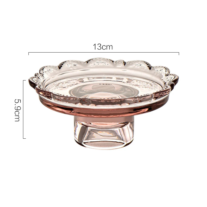 Tulah Mini Pedestal Dish – vintage-inspired glass dish in pink or clear, perfect for showcasing mini desserts, candies, or small items with timeless charm.