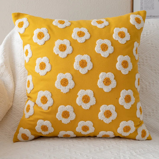 Embroidered daisies pillow cover - Bright, fun, and unique - Domus Forge