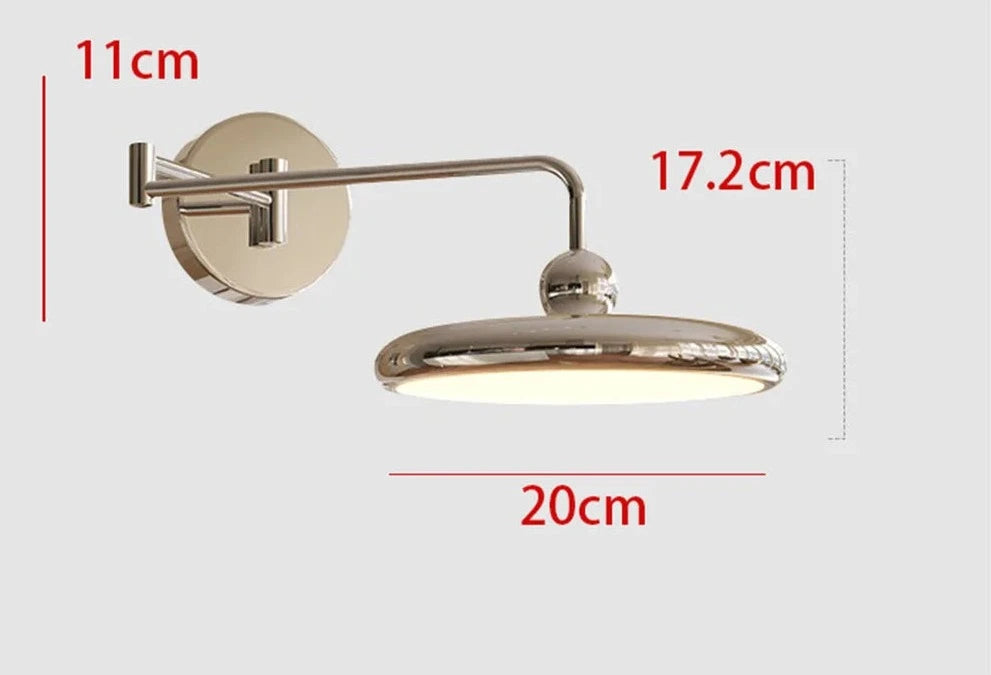 Modern Gogo Wall Lamp with silver and cream finish, ball detail, chrome accents, and swinging arm with knob switch. Ideal for cool homeowners, perfect for accent lighting in bedrooms, living rooms, or offices.