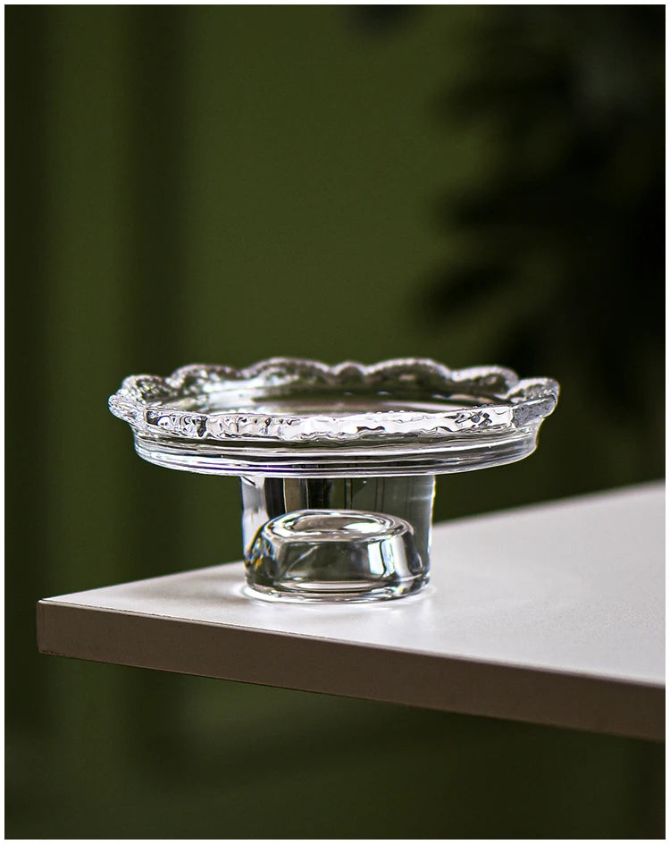 Tulah Mini Pedestal Dish – vintage-inspired glass dish in pink or clear, perfect for showcasing mini desserts, candies, or small items with timeless charm.