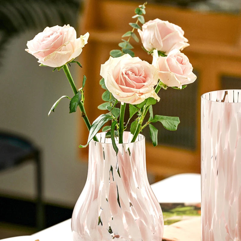 Blake Vase – glass vase with a pink leopard pattern in soft blush tones, available in small, medium, and large sizes, perfect for displaying flowers or greenery.