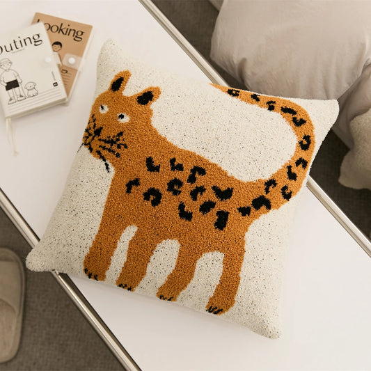 Square microfiber pillow cover with an orange-spotted cat design, adding charm and personality to home decor; 45 x 45 cm, insert not included. Ideal for creating a fun and stylish accent in any space, appealing to home decor enthusiasts.