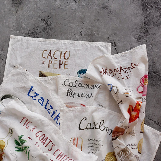 Cotton kitchen towel with printed classic Italian and sweet recipes, measures 45 x 60 cm, absorbent and decorative for your kitchen.